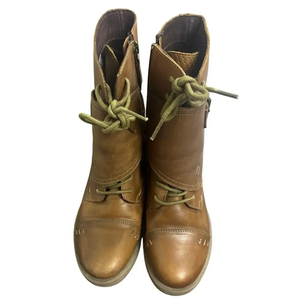Roan Footwear Women’s Size 6.5 Brown Leather Ankle Boots Lace Up Zip Moto Boho
